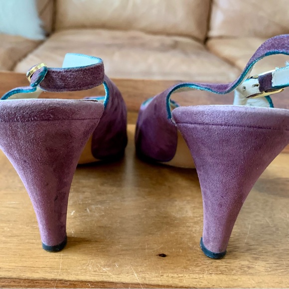 SALVATORE FERRAGAMO Purple Suede Sling Back Heels - Picture 2 of 9